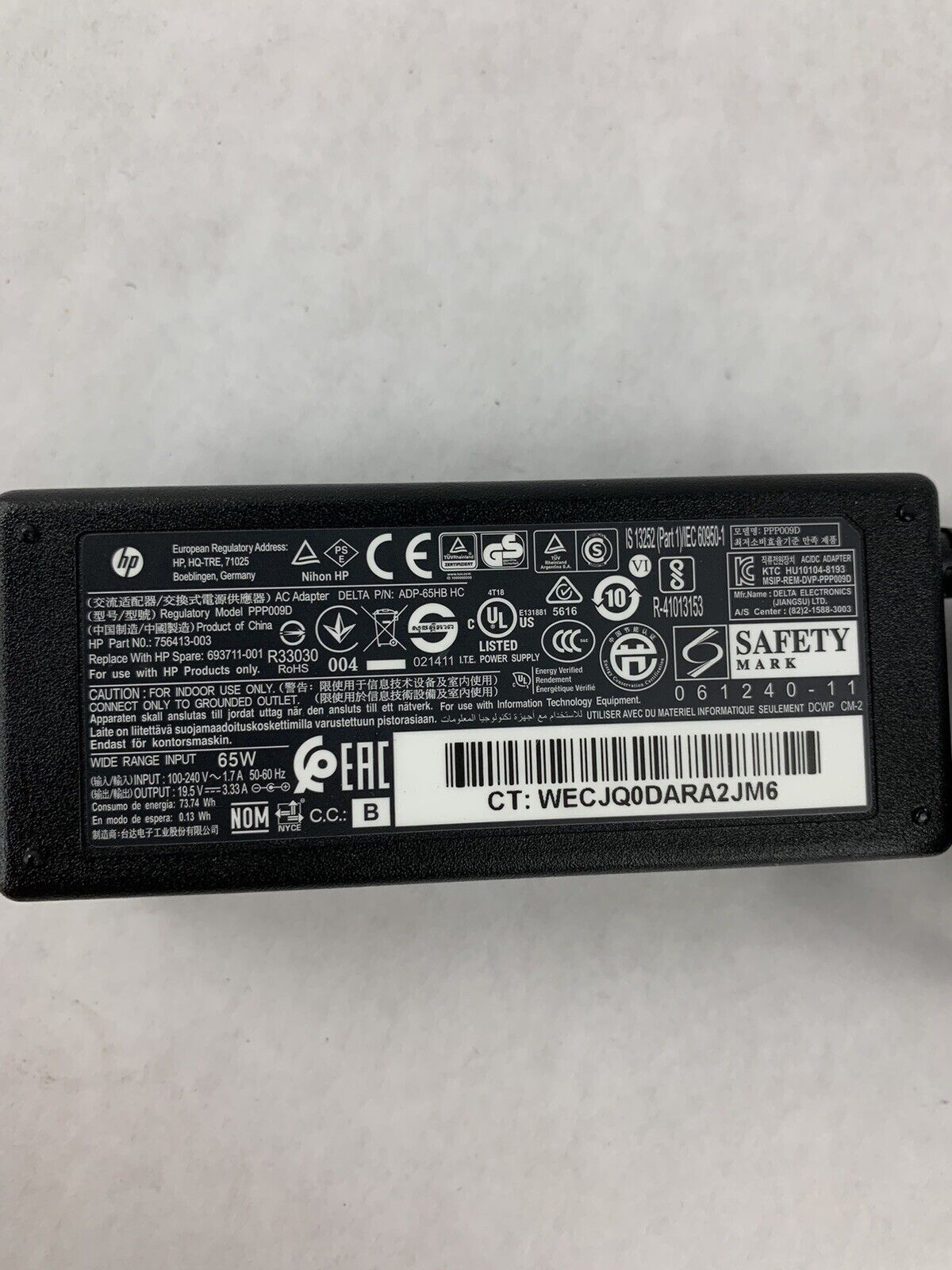 Lot of 8 OEM HP 65W Laptop Charger AC Adapter 756413-003 PPP09D 19.5V 3.33A