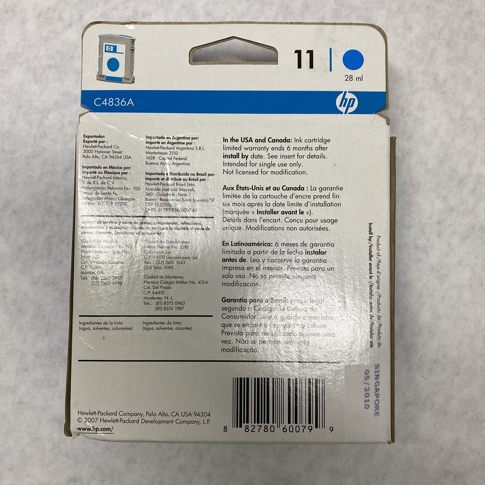Lot( 2 ) HP 11 Cyan C4836A Ink Cartridge SEALED Expired 2008 + 2010