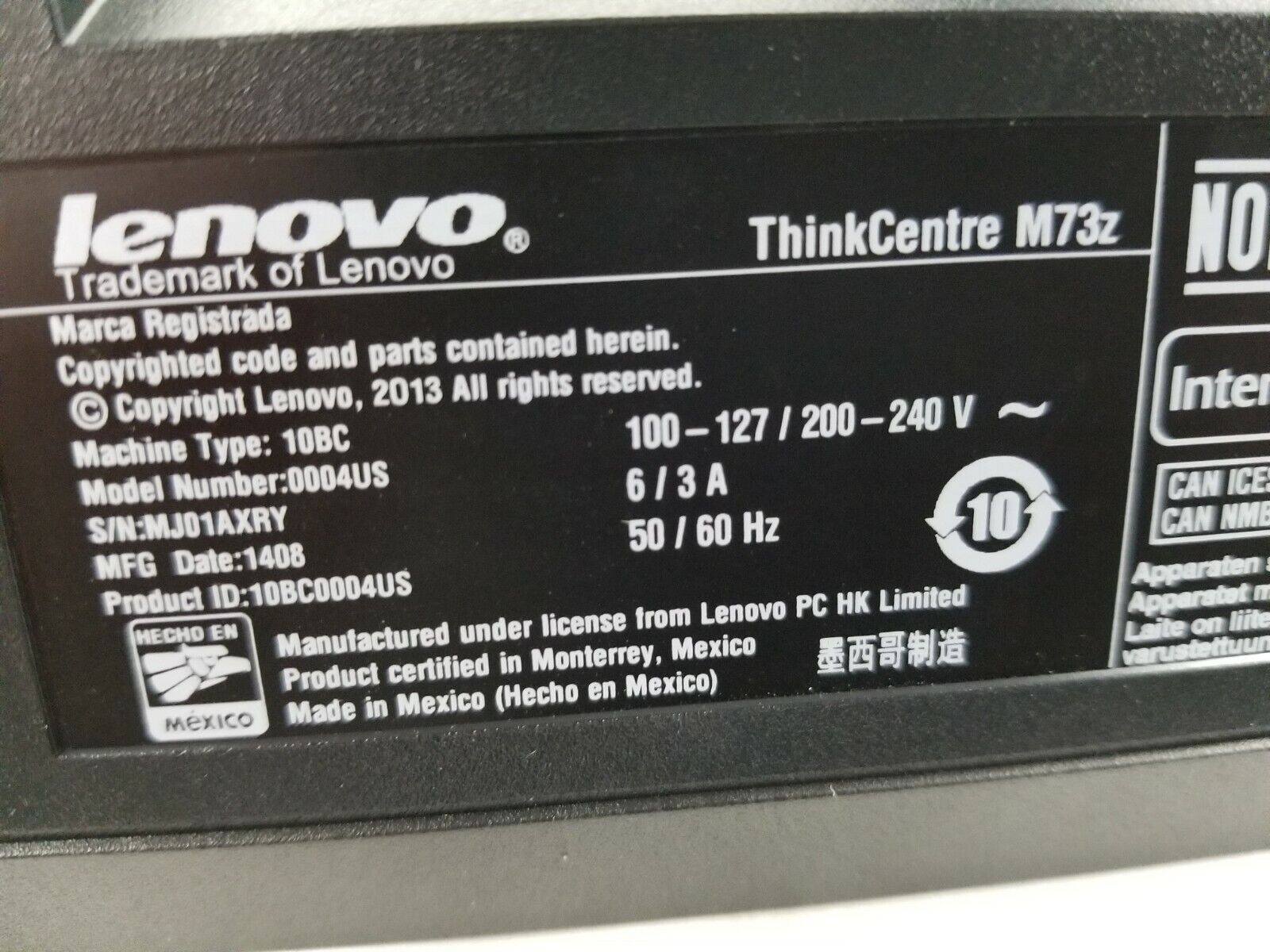 Lenovo ThinkCentre M73z 20" AIO Intel Core i5-4570s 2.90GHz 4GB RAM No HDD No OS