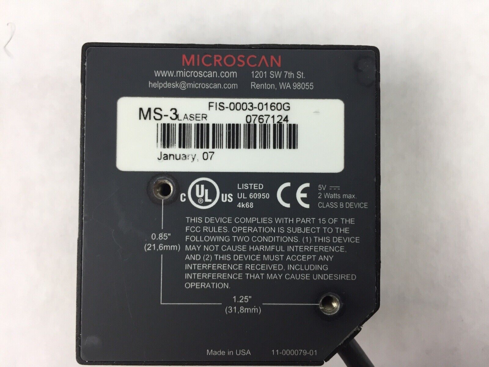 Microscan MS-3 Laser Barcode Scanner Reader FIS-0003-0160G