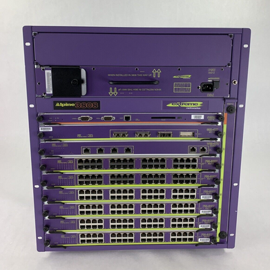 Extreme Networks Alpine 3808 9 Slot Switch 45080 6x FM-32T 1x WM-4T1 1x GM-4X