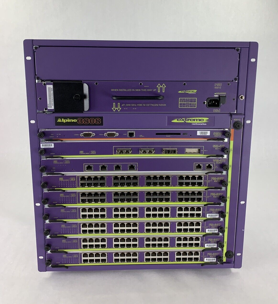 Extreme Networks Alpine 3808 9 Slot Switch 45080 6x FM-32T 1x WM-4T1 1x GM-4X