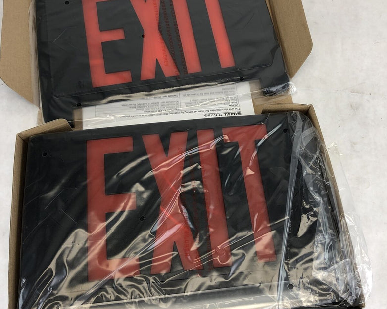 Standard Light Pipe LED Exit & Emergency Combo - Red Lettering with Black Board