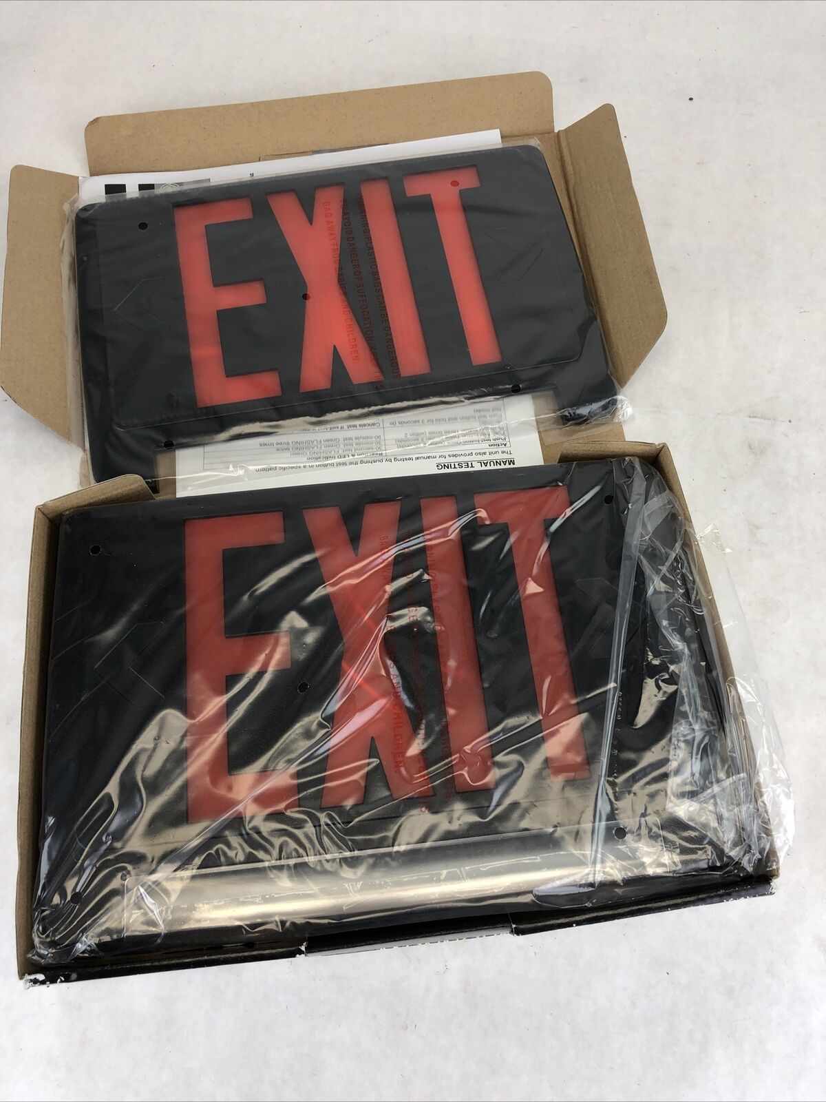 Standard Light Pipe LED Exit & Emergency Combo - Red Lettering with Black Board