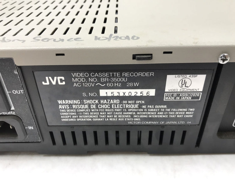 JVC BR-3500U VHS Player/Recorder Video Cassette Recorder (Untested)
