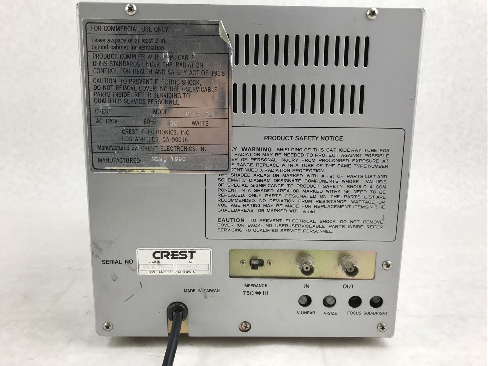 Vintage Crest VM-9-TW Television VM 9 TW