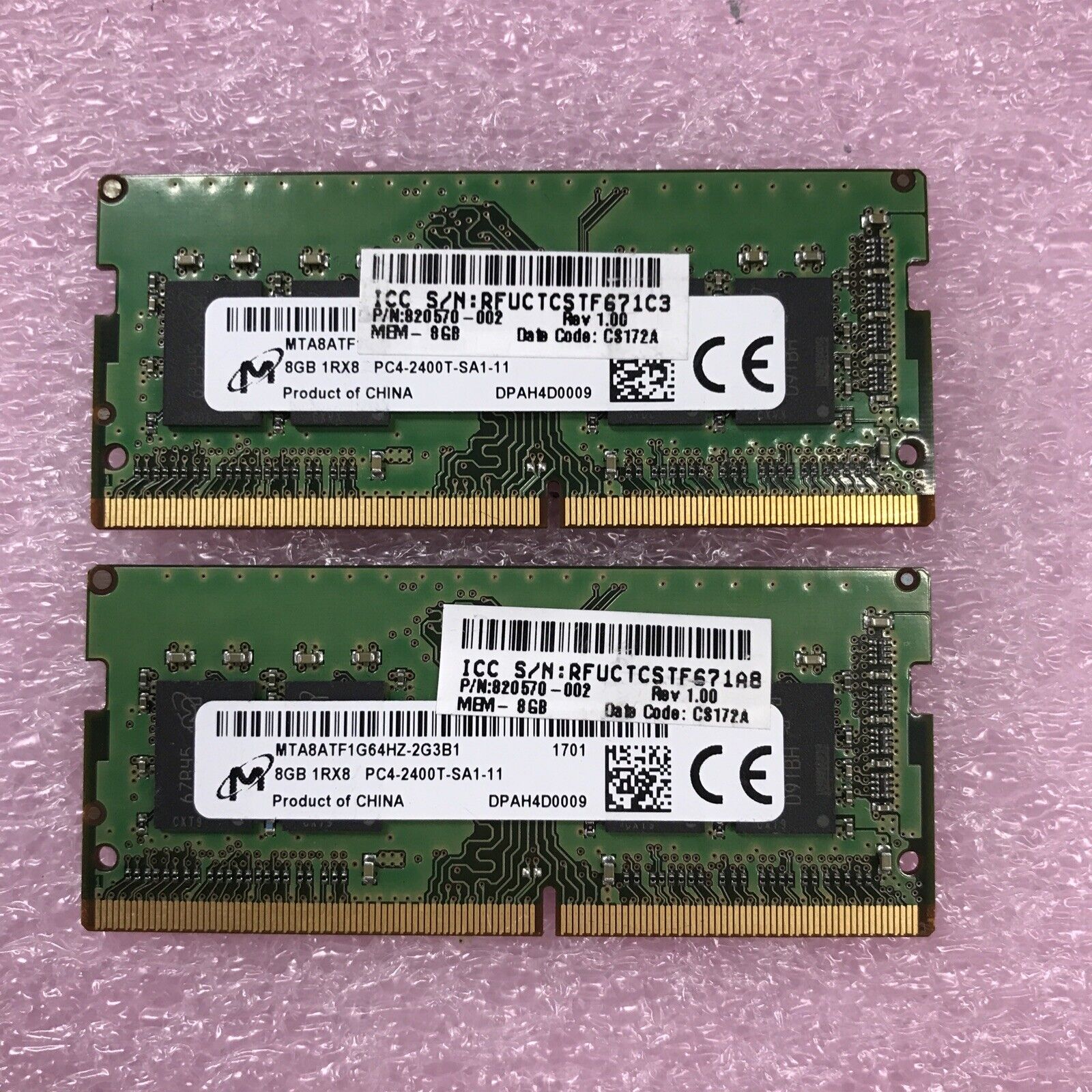 Micron 16GB Kit 2x8GB 1Rx8 PC4-240oT-SA1-11 Laptop Memory MTA8ATF1G64HZ