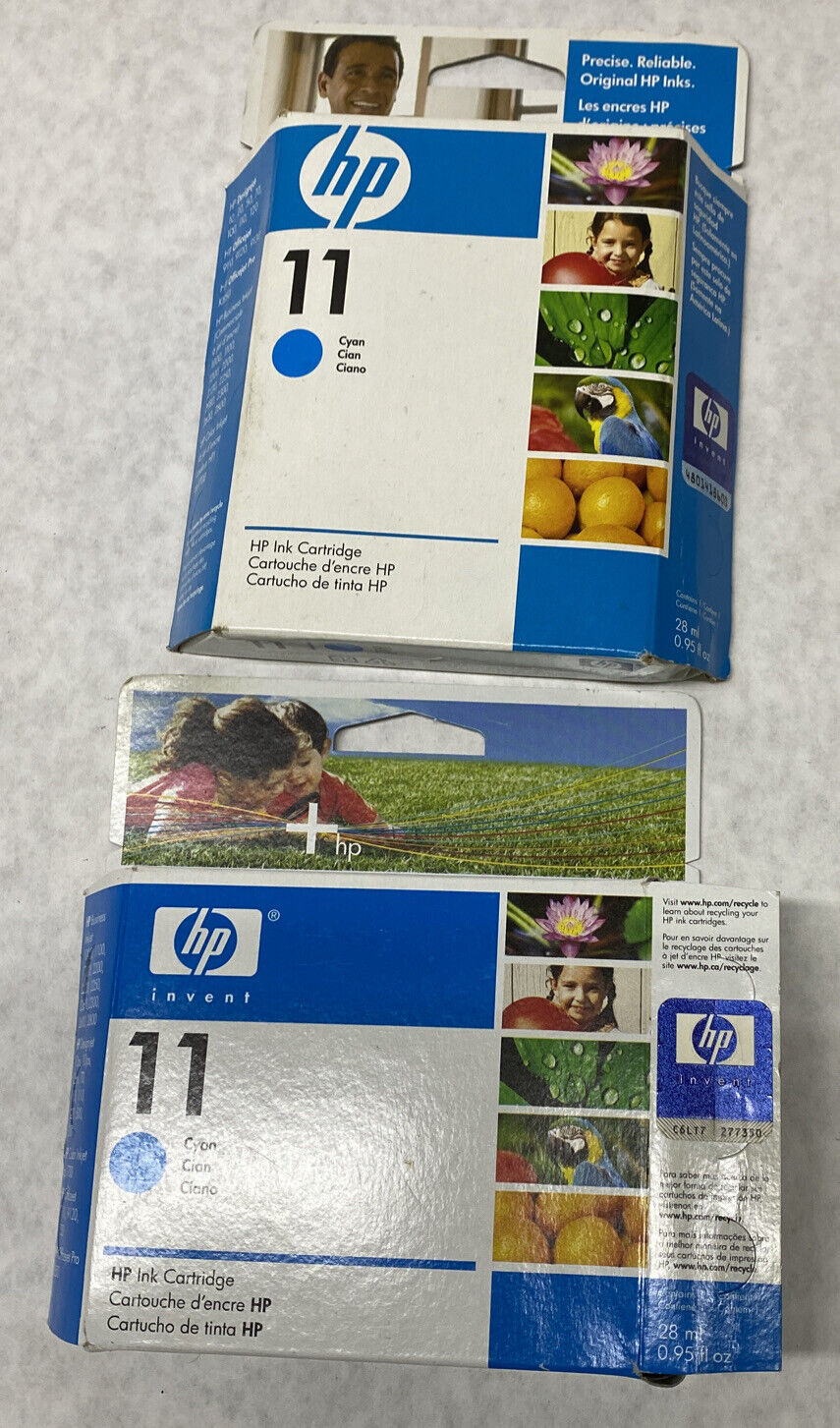 Lot( 2 ) HP 11 Cyan C4836A Ink Cartridge SEALED Expired 2008 + 2010