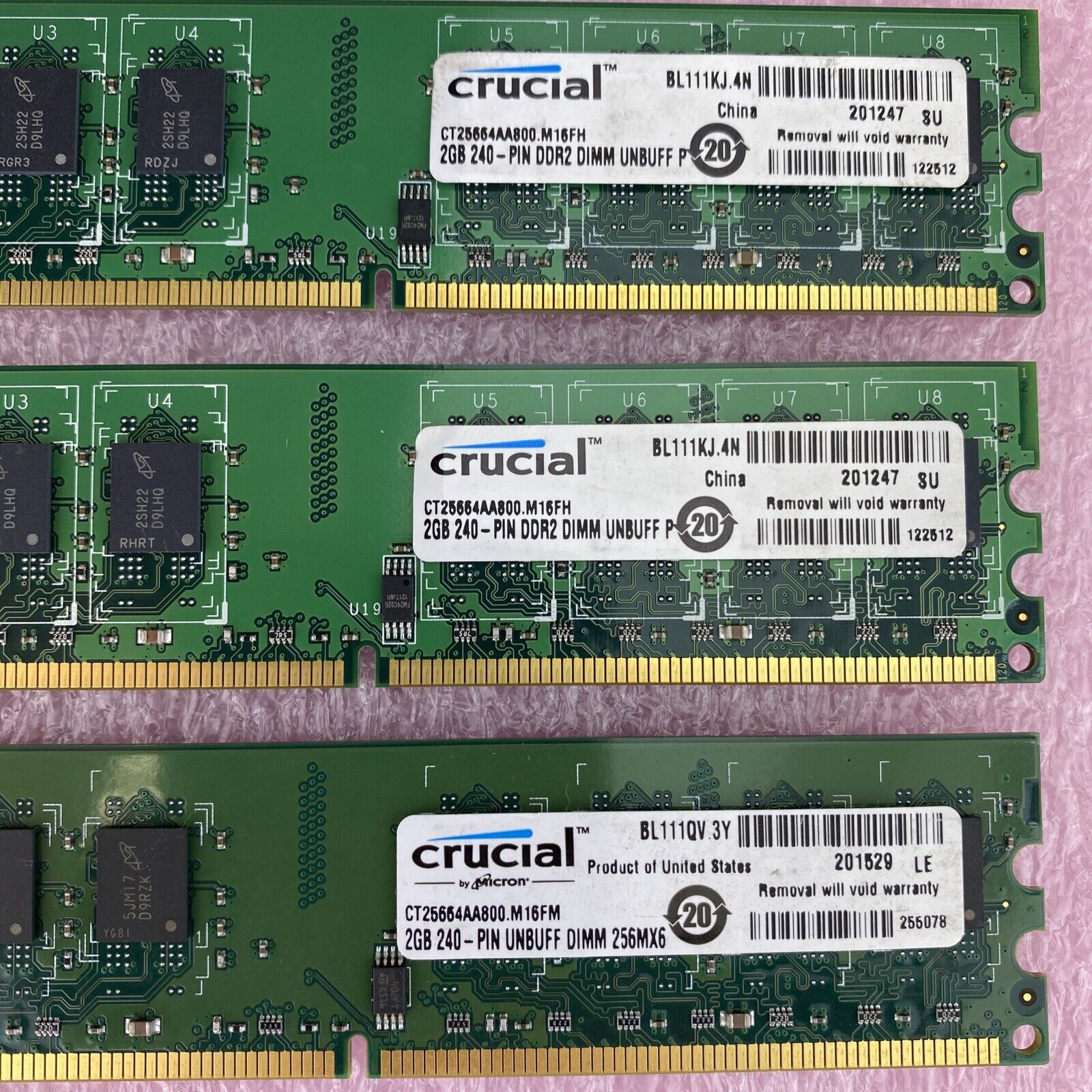 3x 2GB Crucial CT25664AA800.M16FH PC2-6400 800MHz DDR2 unbuff 240pin DIMM SDRAM