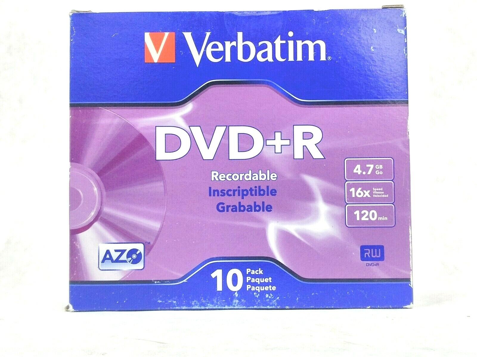 10 Pack DVD+R Recordable Verbatim 120 Min 4.7GB/16x In Jewel Case NEW