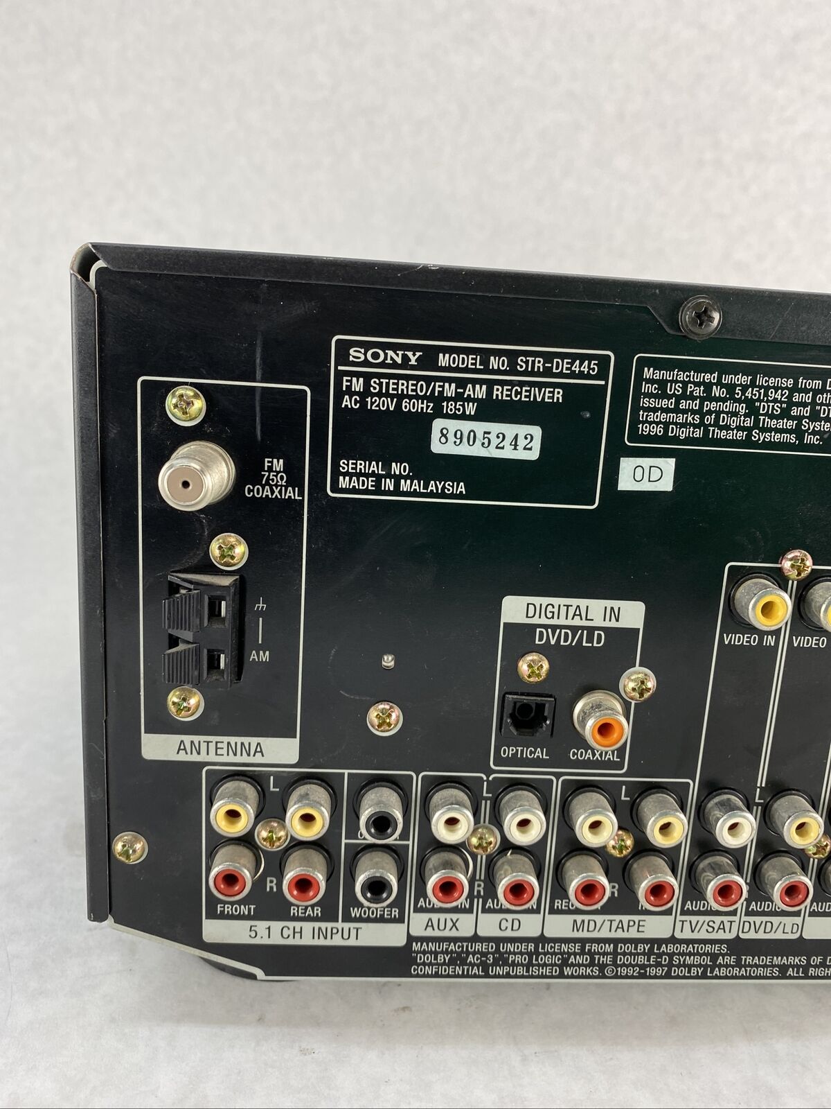 Vintage Sony STR-DE445 185W Stereo Receiver 5.1 Channel Dolby EnergyStar