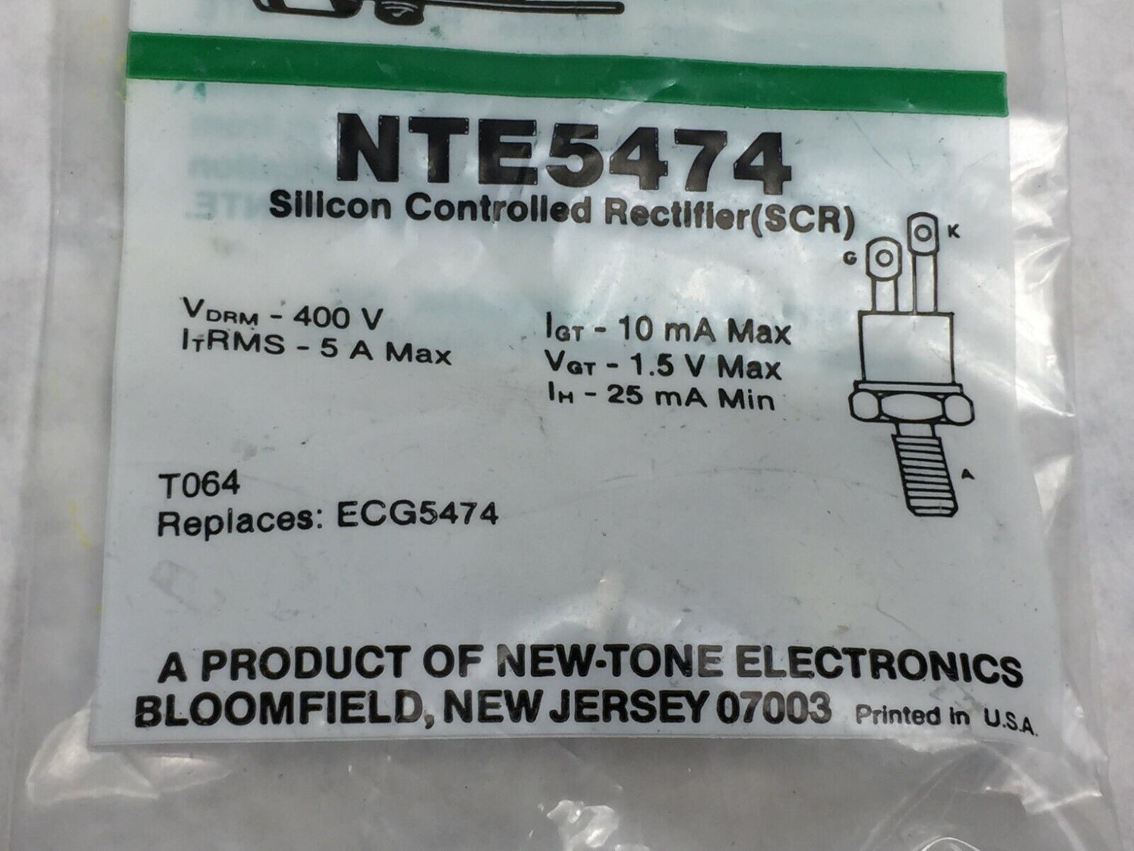 NTE  NTE5474 Silicon Controlled Rectifier (SCR)   Factory Sealed