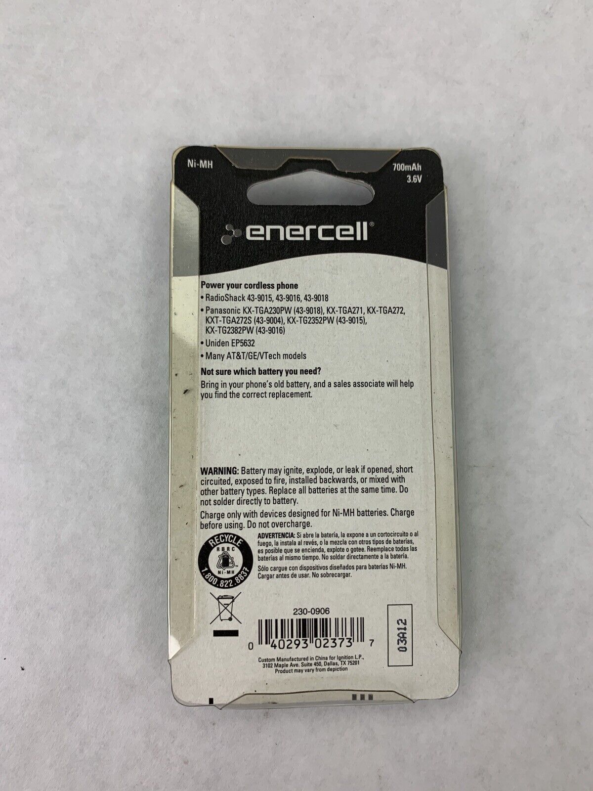 New Enercell Cordless Phone Battery 700mAh 3.6 V Ni-MH 23-906