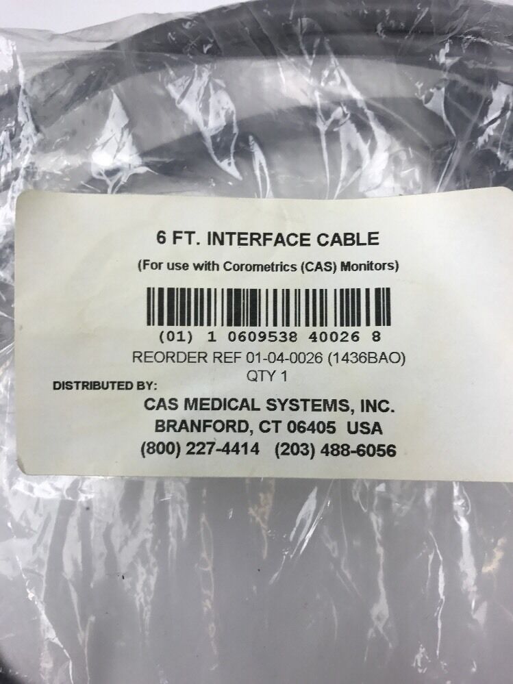 Corometrics (CAS) Fetal Monitor 6 Ft Interface Cable 01-04-0026 (1436BAO) 51X PC
