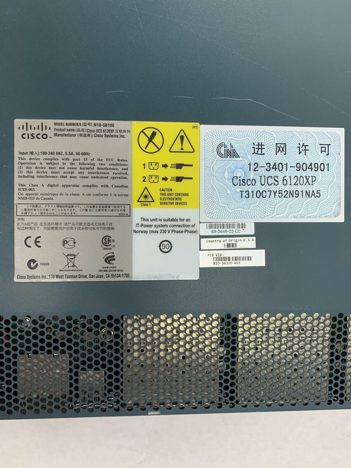 Cisco UCS6100 20 Port Managed Switch N10-S6100 V03 2x PWS and Fans