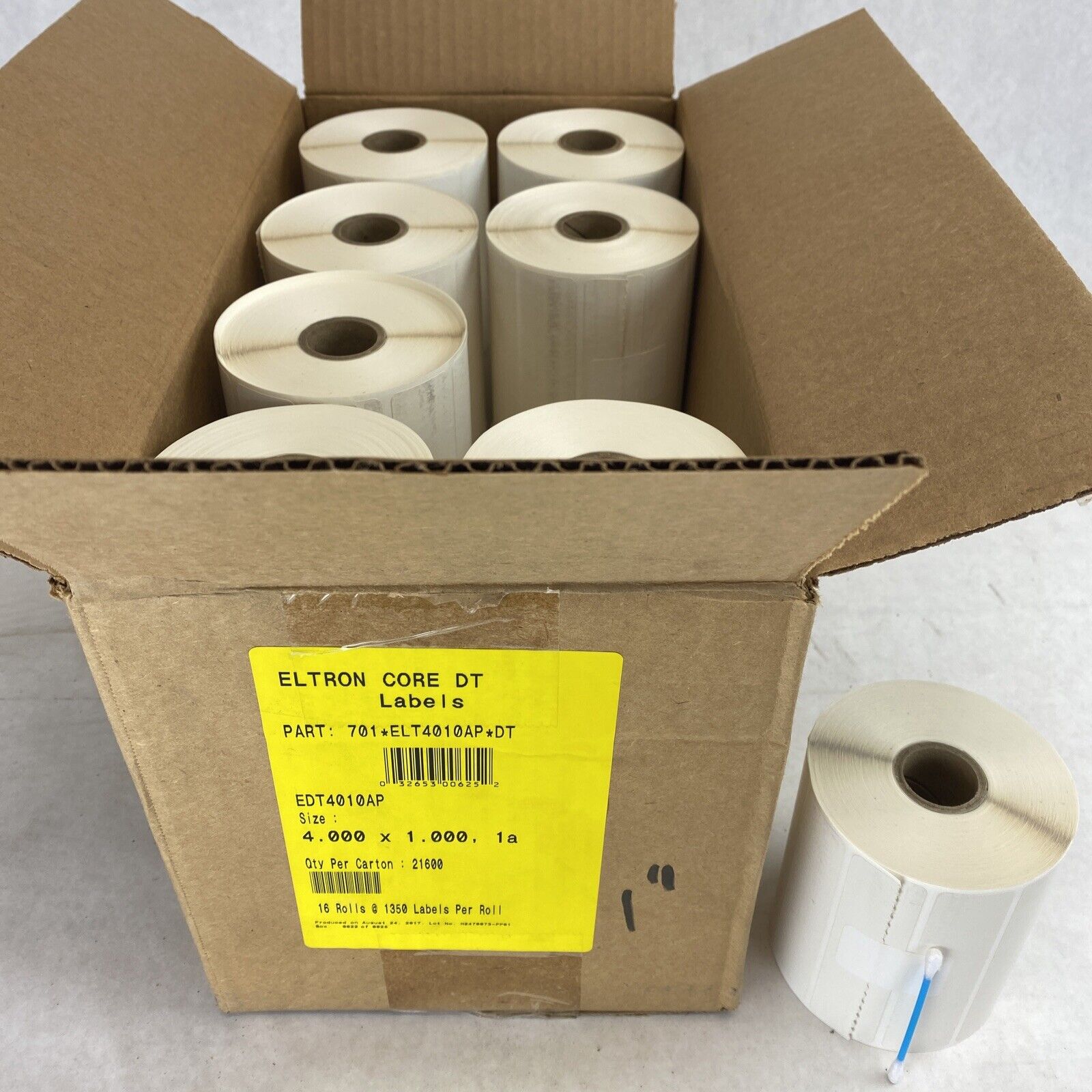 16 rolls x 1350 labels Eltron 701*ELT4010AP*DT 1" Core thermal printer 4″ x 1″