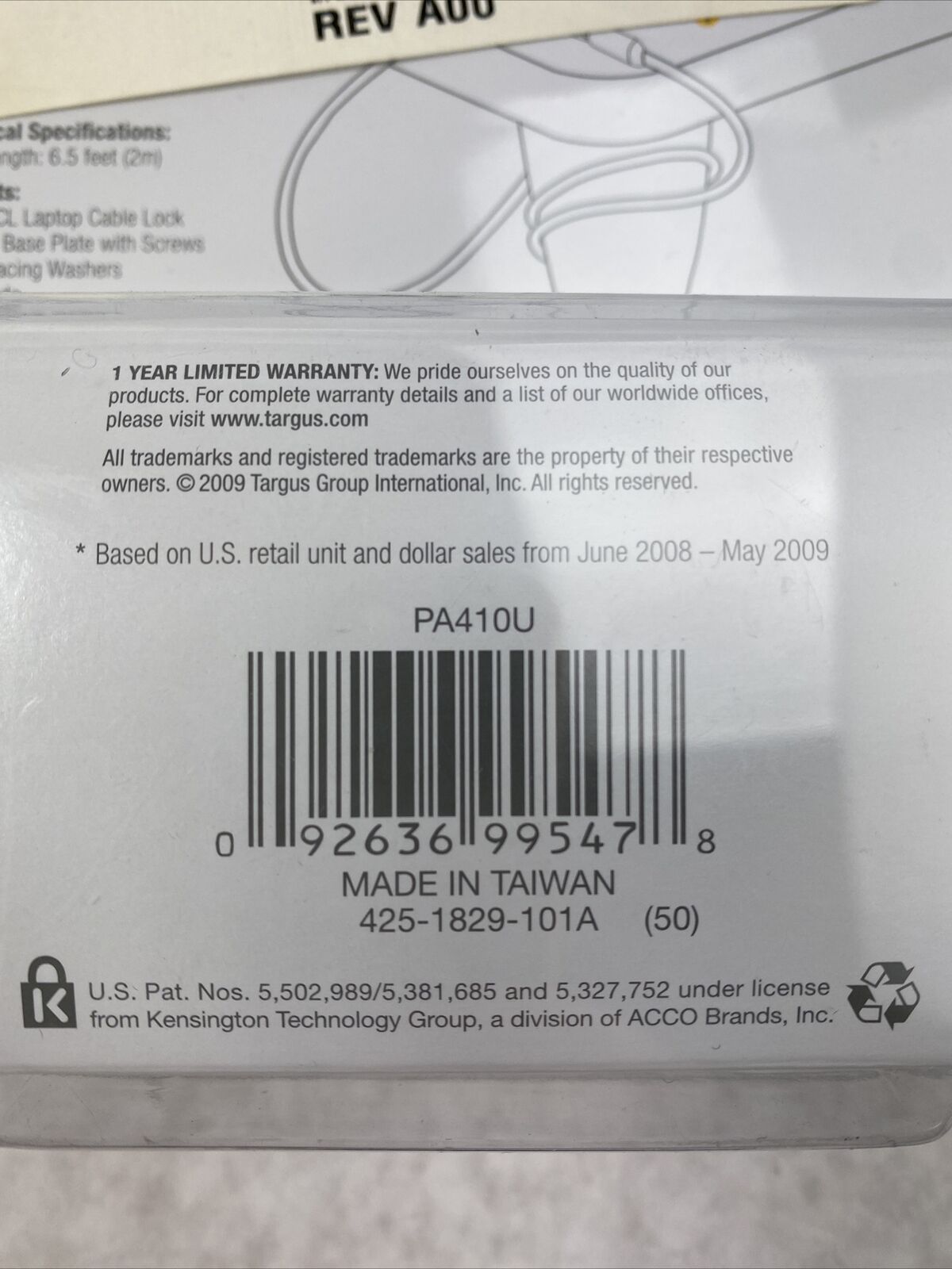 Targus PA410U Defcon CL Laptop Cable Combination Lock 6.5ft 0UC221