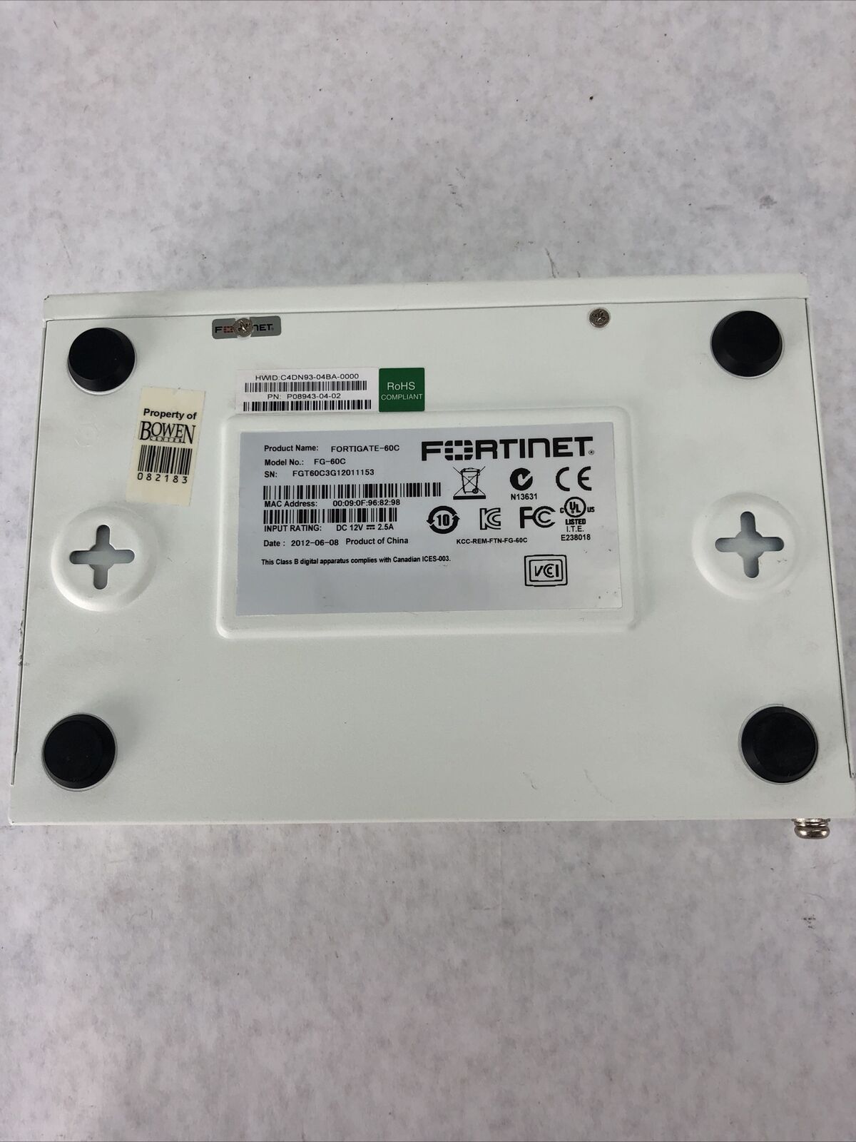 Fortinet FortiGate 60C FG-60C Router Firewall Security Appliance No Power Supply