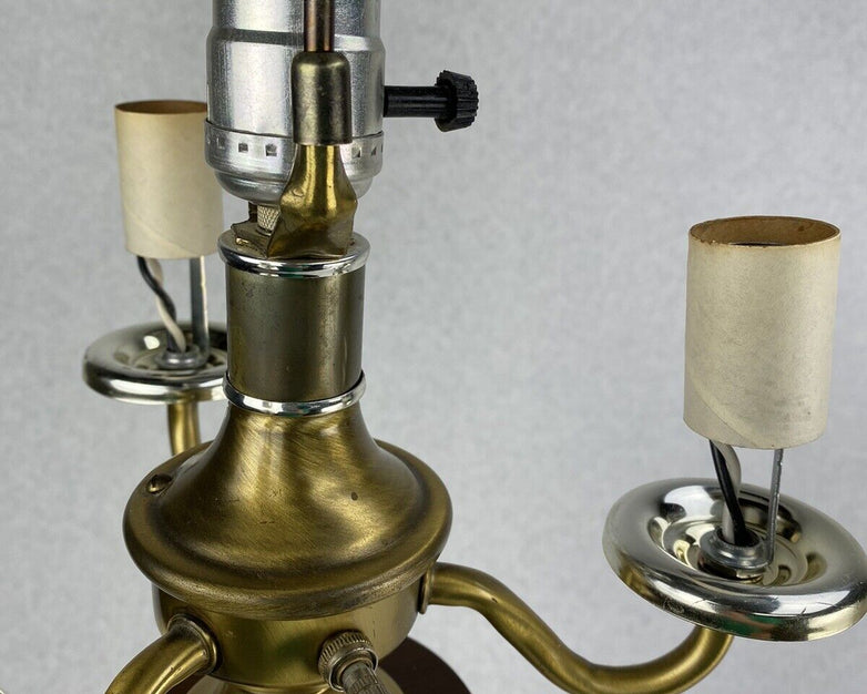 Vintage 1 + 3 Bulb Candelabra Wood Brass Table Lamp 9ft Cord NO SHADE