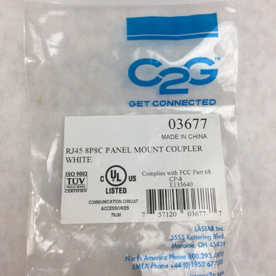 C2G 03677 RJ45 8P8C Coupler Keystone Insert Module - White