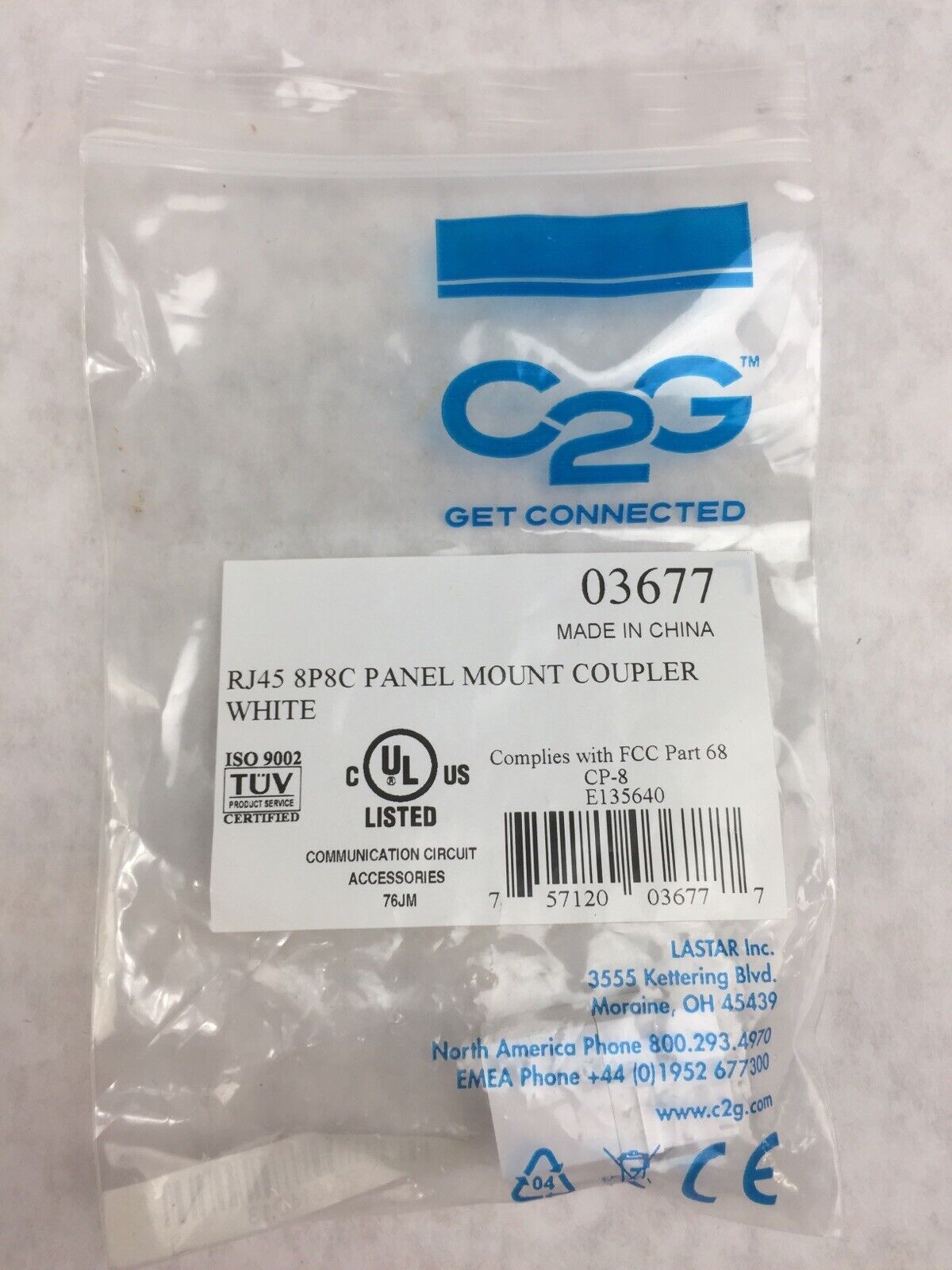 C2G 03677 RJ45 8P8C Coupler Keystone Insert Module - White