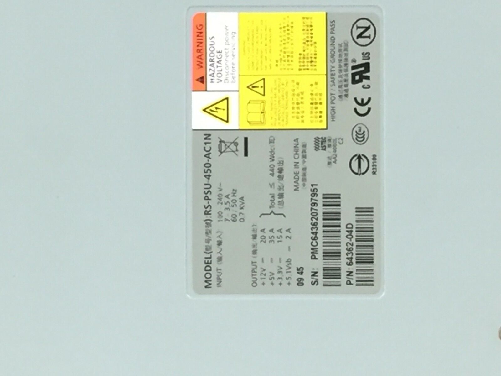 Dell 0094535-02 440W Power Supply RS-PSU-450-AC1N EqualLogic PS6000
