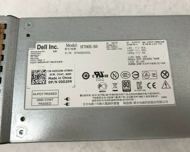 Genuine Dell 80+ Silver 700w Power Supply H700E-S0 DD20N - Tested