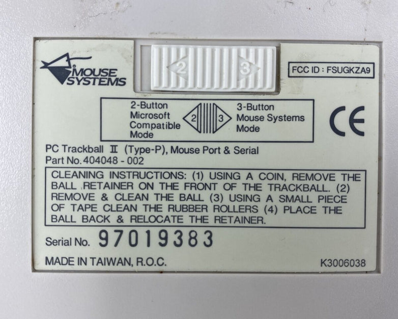 Mouse Systems 404048-002 Vintage 2 to 3 Button PC Trackball II Type P Mouse Port