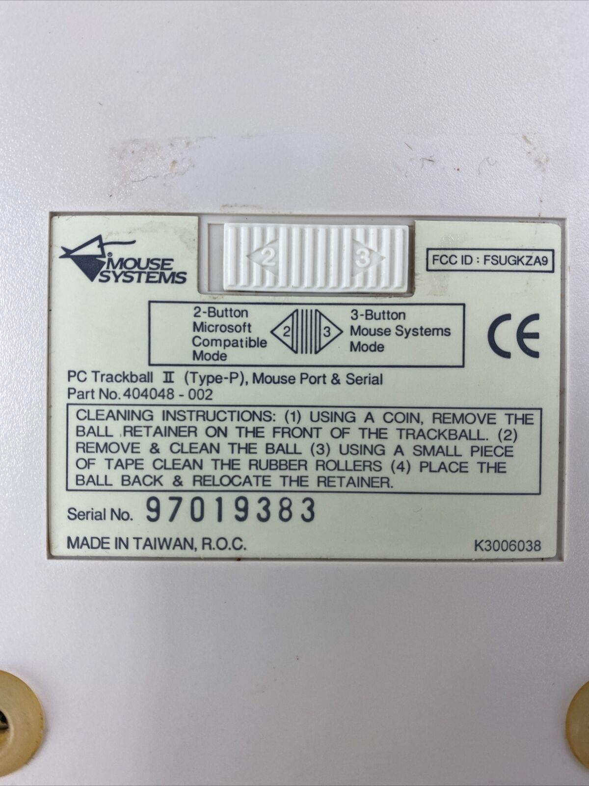 Mouse Systems 404048-002 Vintage 2 to 3 Button PC Trackball II Type P Mouse Port
