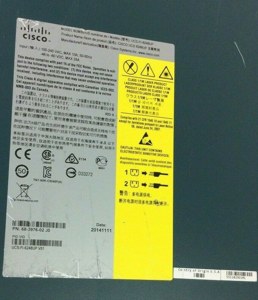 Cisco UCS 6248UP 48-Port Fabric Interconnect UCS-FI-6248UP - Tested