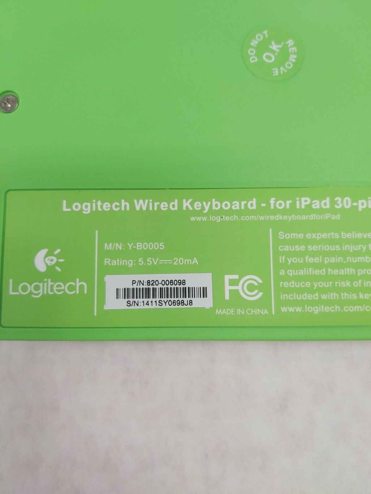 Logitech Wired Keyboard for iPad, 30-Pin Connector Lot of 2