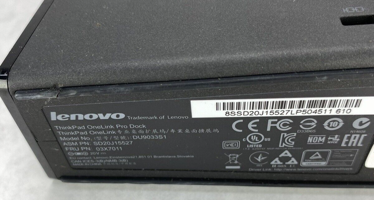 Lenovo 03X7011 ThinkPad OneLink DU9033S1 Dock DVI DisplayPort USB3.0 but NO PSU