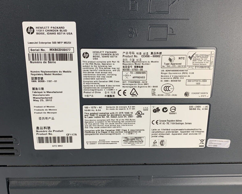 HP LaserJet 500 MFP M525 CF116A Printer USB Bad Clips on Scanner Top Parts Only