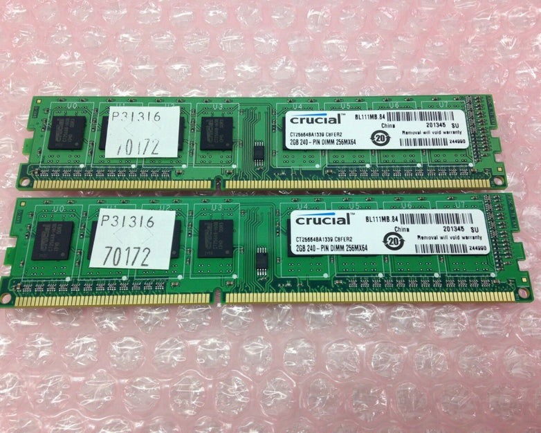Crucial 4GB (2x2GB) 240-PINN DIMM 256MX64 DDR3 RAM CT25664BA1339.C8FER2 RAM
