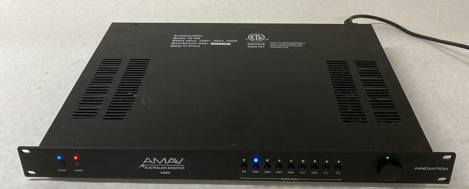 AMAV IN400 Australian Monitor Audio Amplifier NEEDS REPAIR