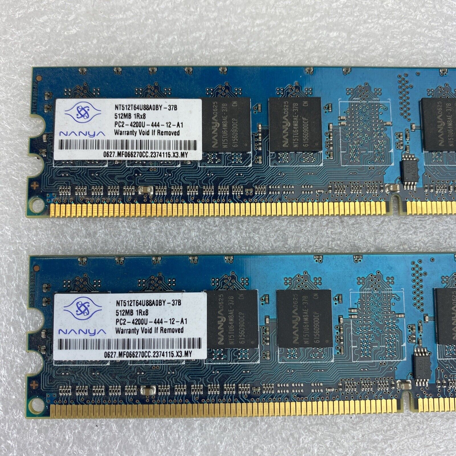 2x 512MB Nanya NT512T64U88A0BY-37B 4200U 1Rx8 DDR2 PC desktop memory RAM