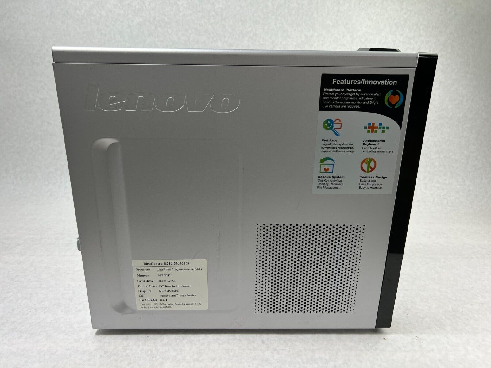 Lenovo IdeaCentre K210 MT Intel Core 2 Quad-6600 2.4GHz 3GB RAM No HDD No OS