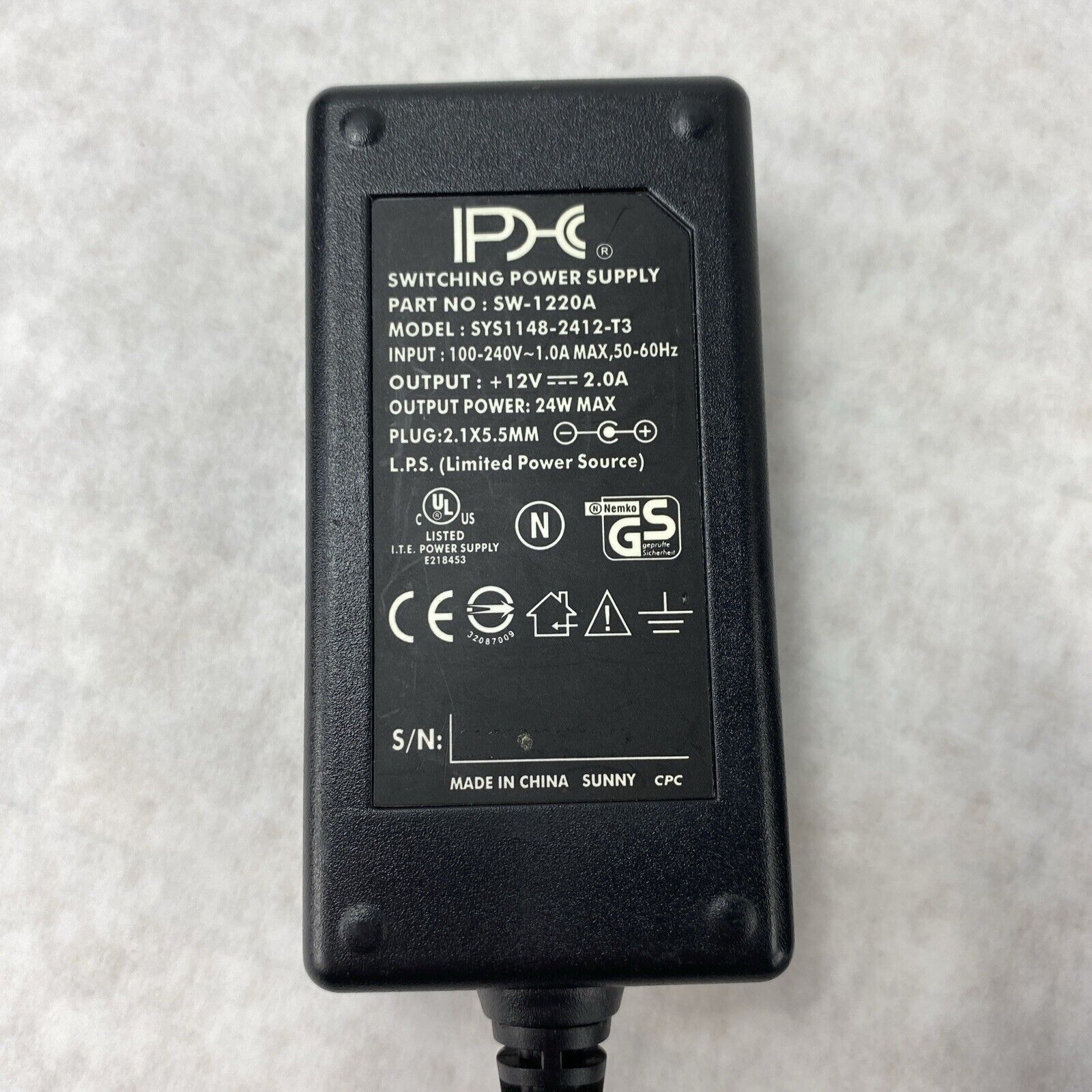 Sunny SYS1148-2412-T3 24W Switching Power Supply SW-1220A