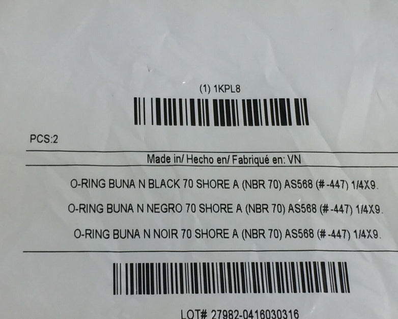 Fabory 1KPL8 AS-568 O-Ring 1/4 x 9.    2 in Package  Factory Sealed