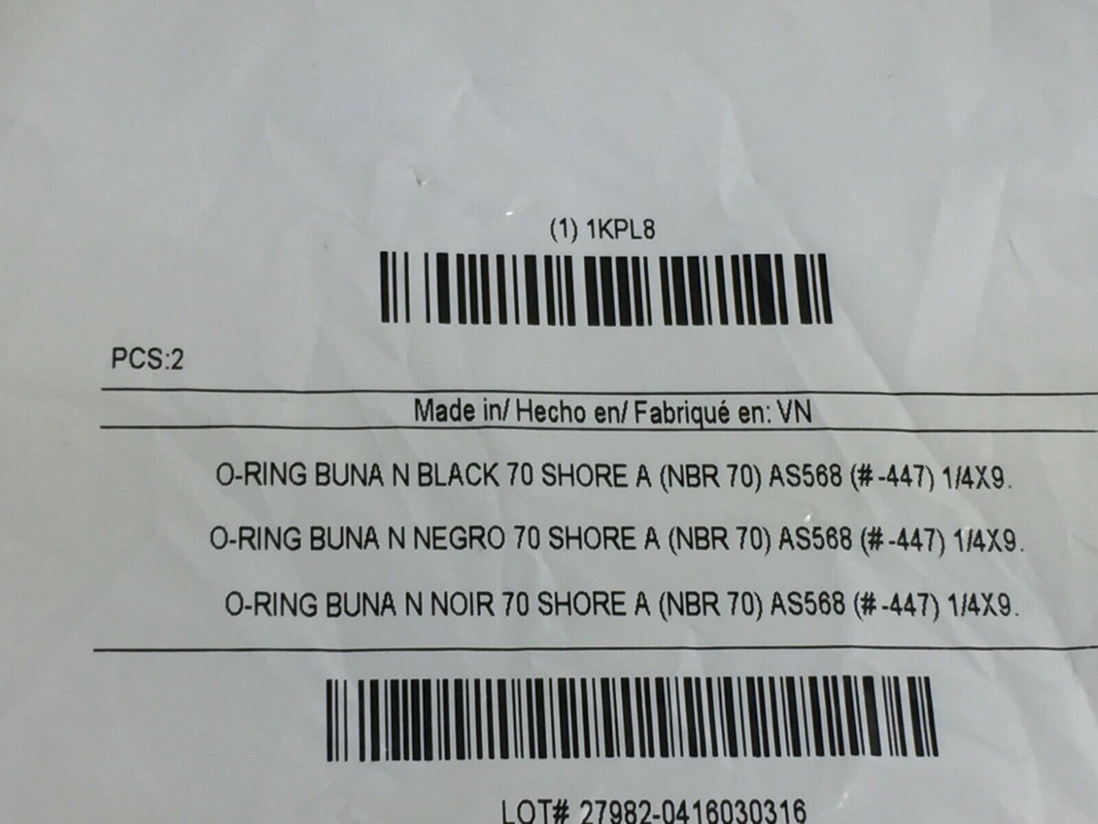 Fabory 1KPL8 AS-568 O-Ring 1/4 x 9.    2 in Package  Factory Sealed