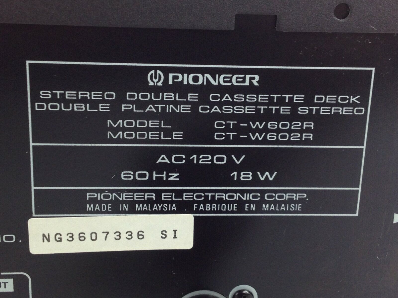 Pioneer CT-W602R Stereo Double Cassette Deck