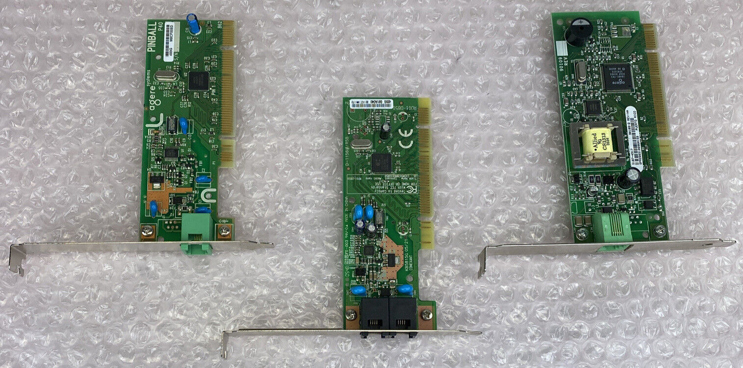 Lot of 3 various PCI card 56k fax modems Conexant KB5815G Agere 90109-2 P40