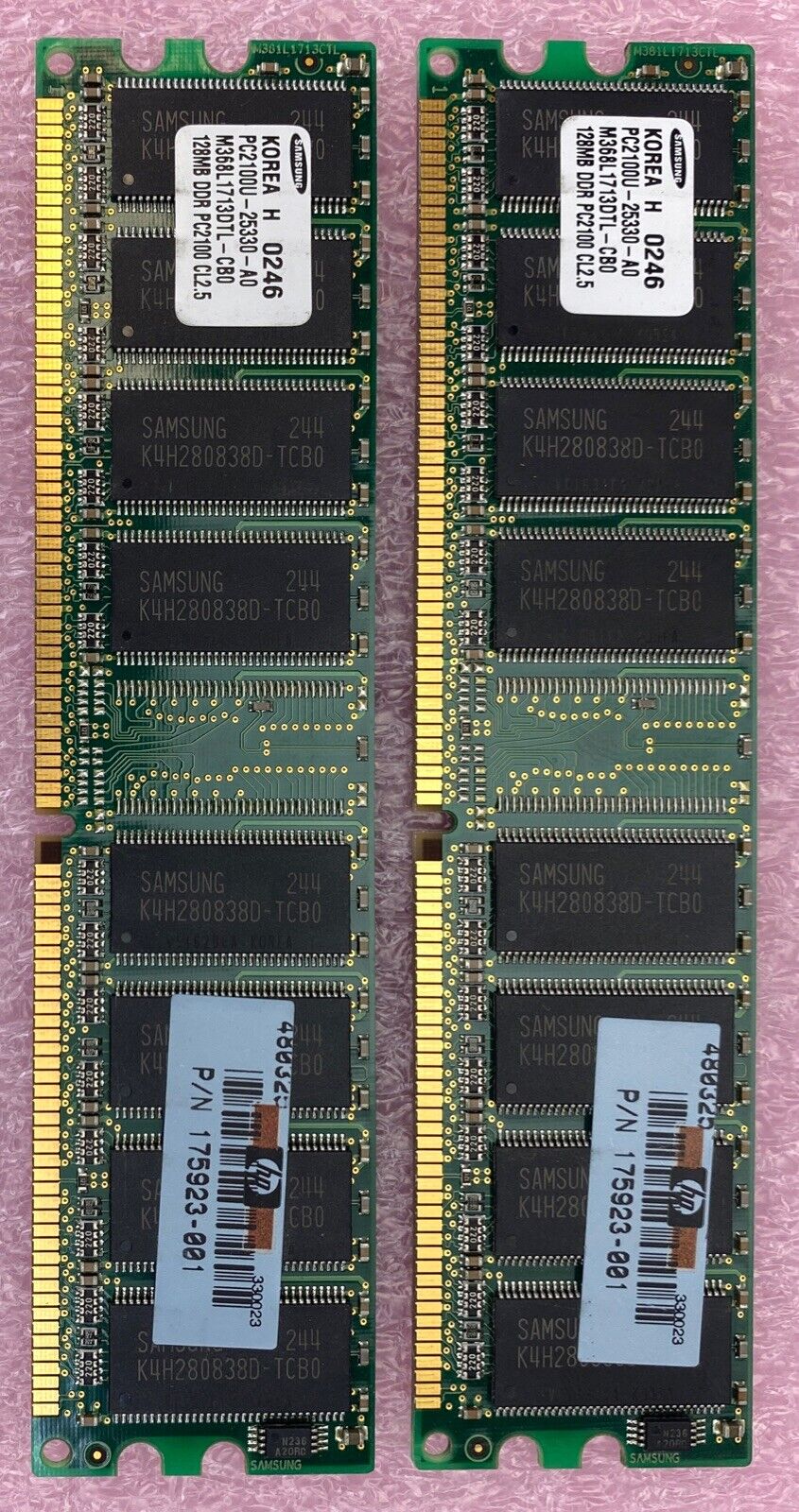 2x 128MB HP 175923-001 PC2100U DIMM 184-pin DDR Desktop Memory