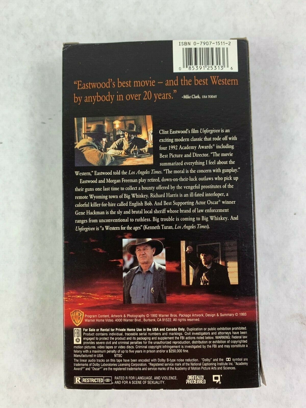 Vintage Classic Unforgiven 1993 VHS Tape Movie Clint Eastwood Western