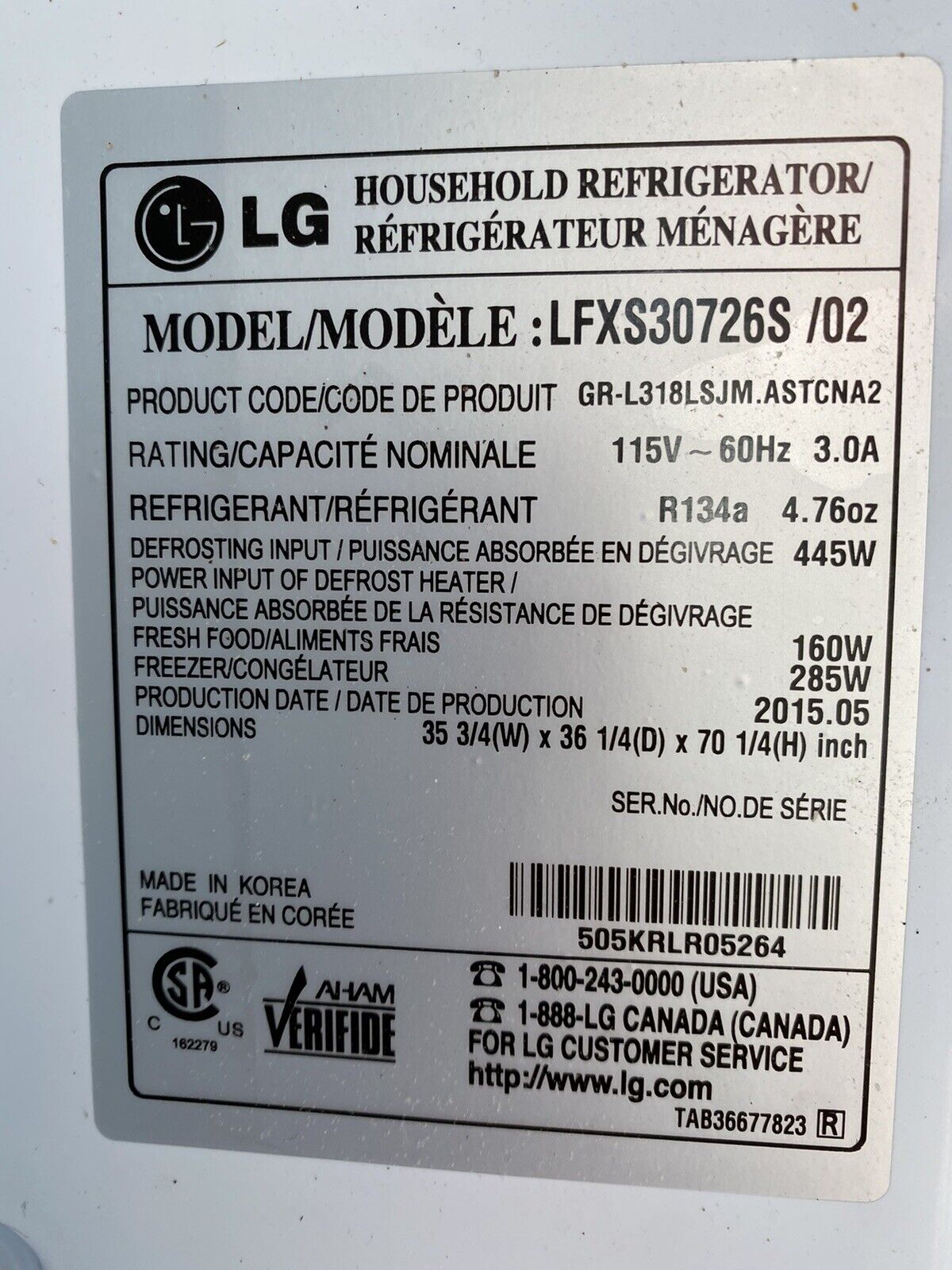 LG MEZ46896210 Kenmore refrigerator Slim In-Door B3-1 WITH mounting HARDWARE