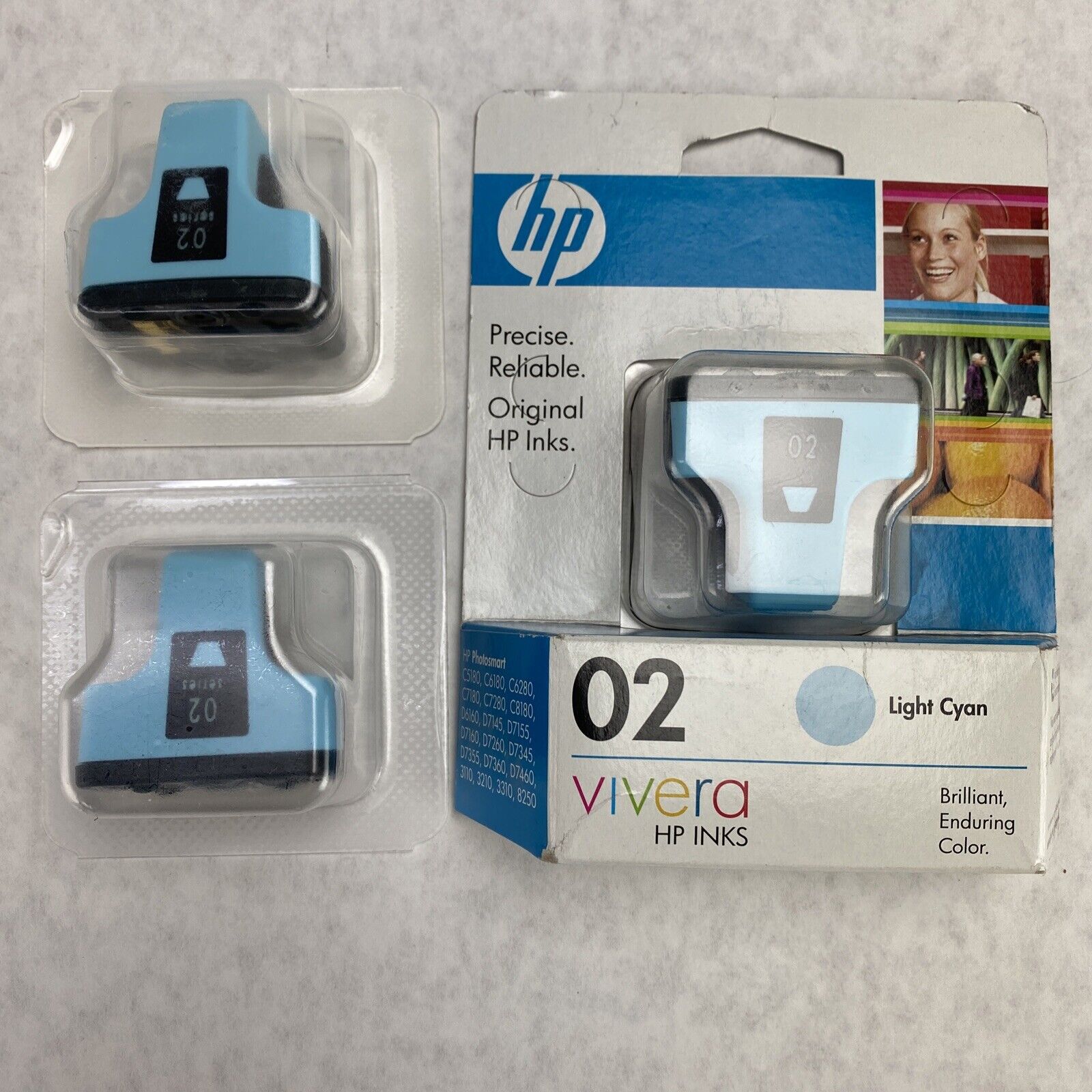 Lot(3) HP PhotoSmart Light Cyan 02 Ink Cartridge New in Box Genuine Expired2009