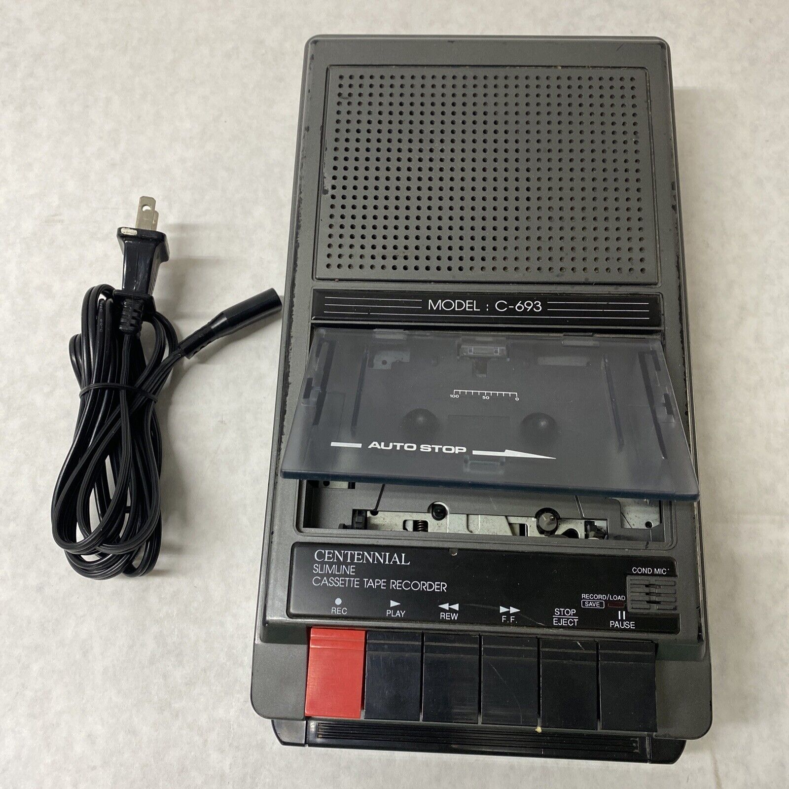 Centennial C-693 Slimline Cassette Tape Recorder NO FAST FORWARD