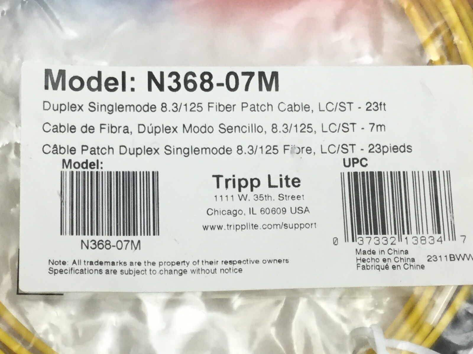 Tripp Lite N368-07M Duplex Singlemode 8.3/125 Fiber Patch Cable LC/ST 23ft