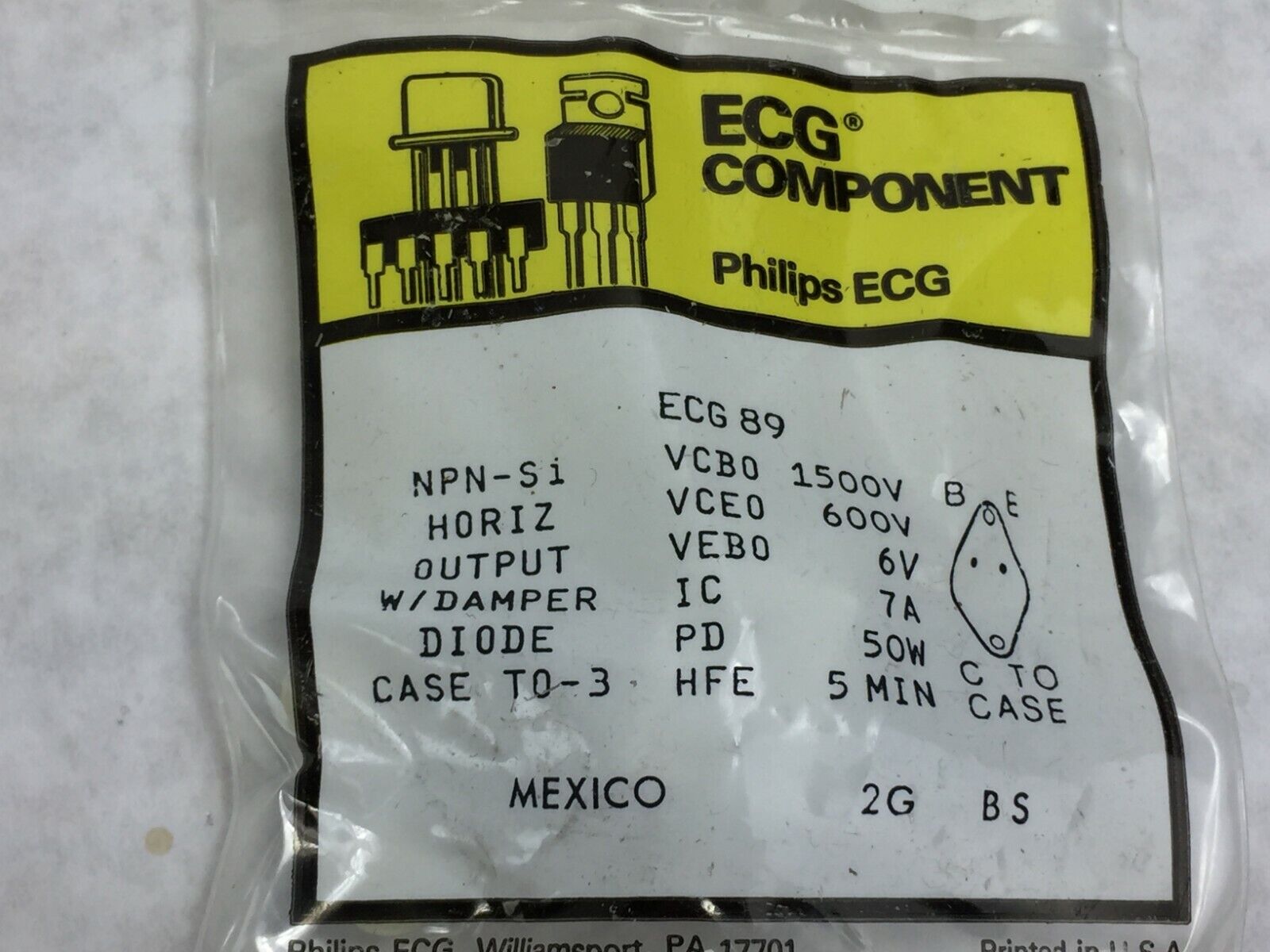 ECG 89 Integrated Circuit NPN-Si Case TO-3 w/Damper Diode