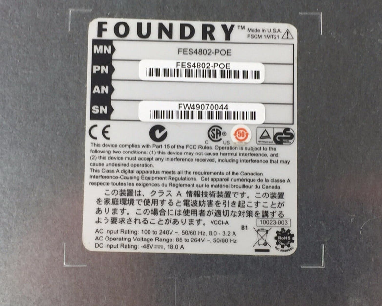 Foundry Networks FastIron Edge 4802-POE 48 Port Managed Network Switch